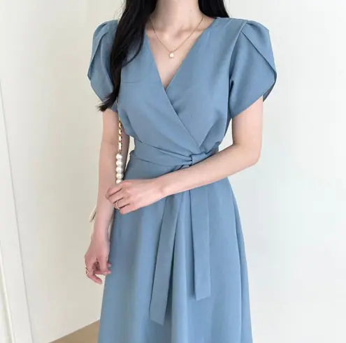 Women's Summer Dresses with V-Neck and Short Sleeves