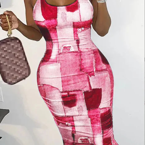 Comfortable Slim Fit Women's Multicolor Grid Dresses