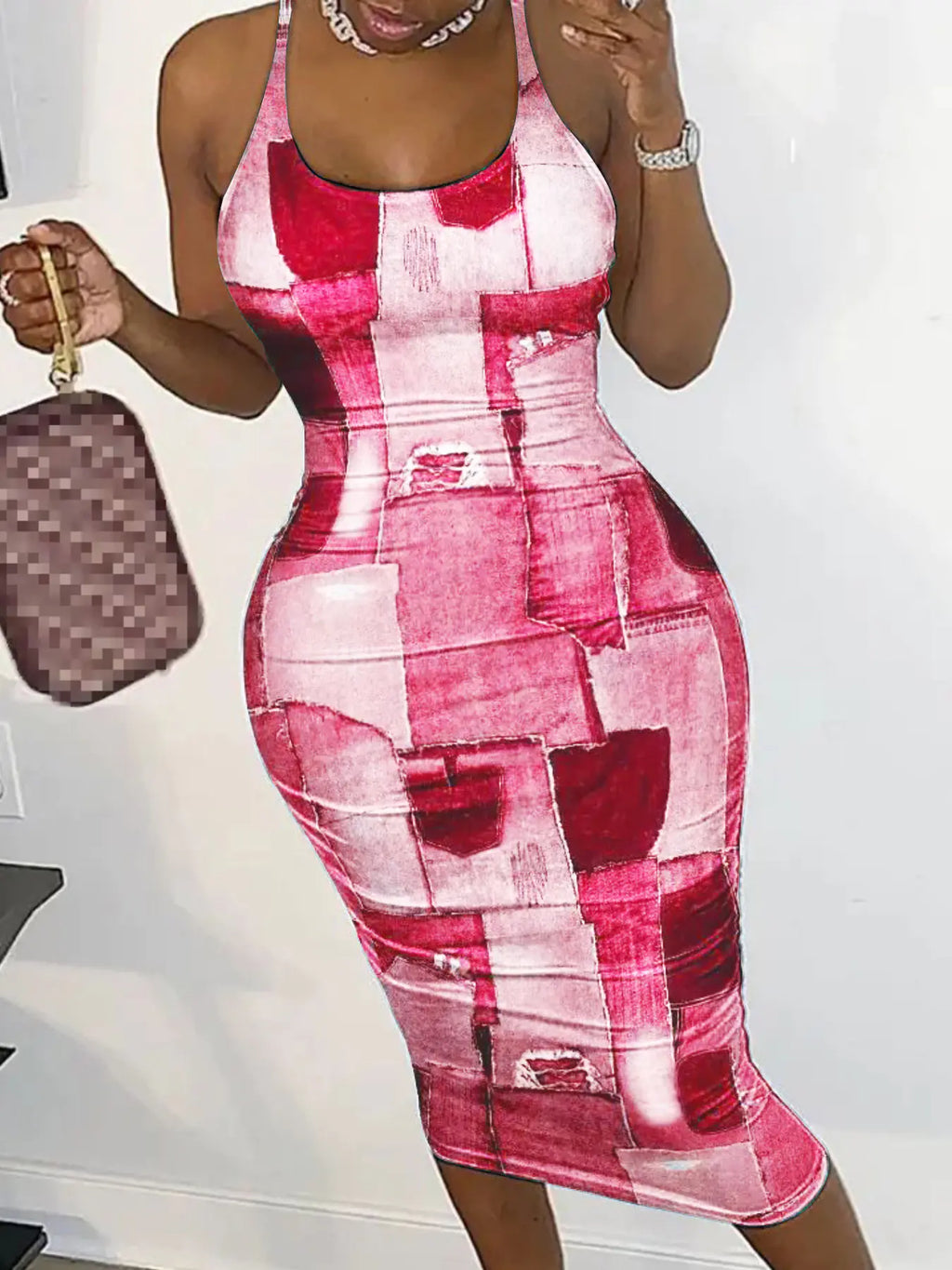 Comfortable Slim Fit Women's Multicolor Grid Dresses